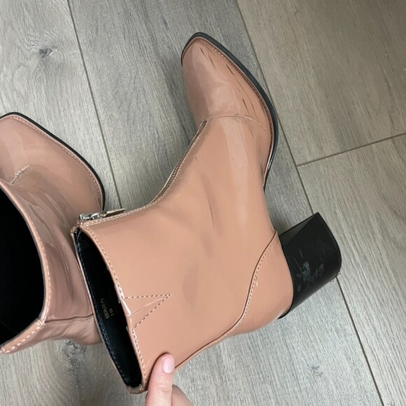 Open Edit Patent Pink Zip heeled ankle Boots - Picture 4 of 12